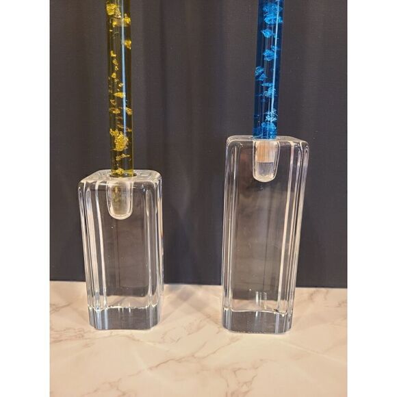 Kosta Boda Anna Ehrner Candleholders Swedish crystal Pillar Set Number Signed - Picture 8 of 11